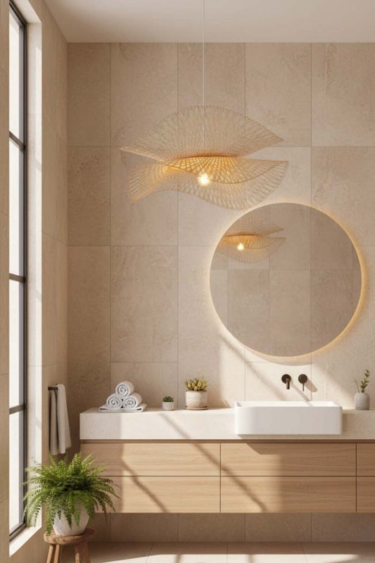 Bathroom Double Bamboo Lotus Leaf Pendant Light - Calm & Luxurious