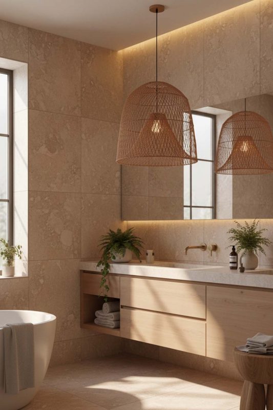Bathroom Double Layer Rattan Cage Pendant - Spa-like Ambience