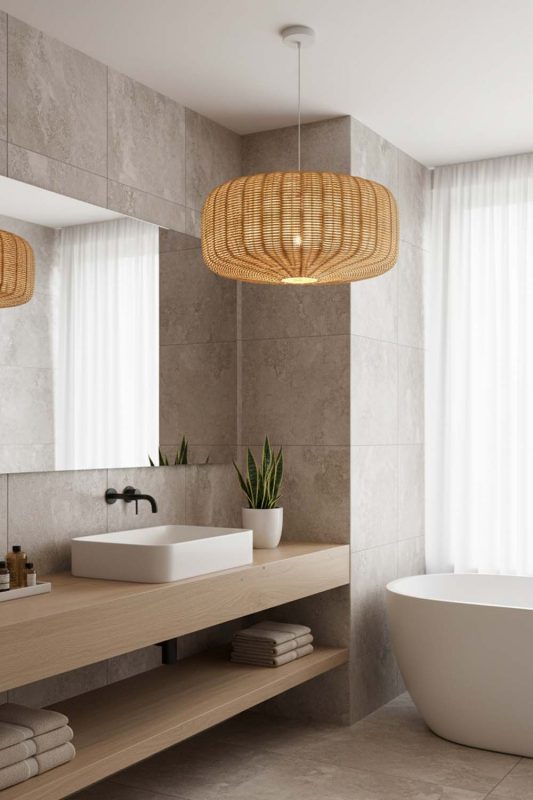 Bathroom Flat Drum Rattan Chandelier - Minimal & Modern