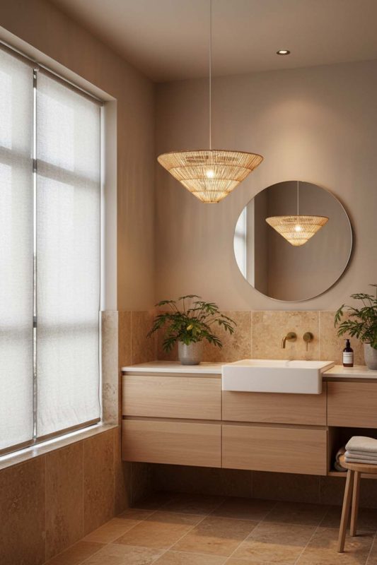 Bathroom Inverted Pyramid Rattan Pendant Light - Clean & Refreshing