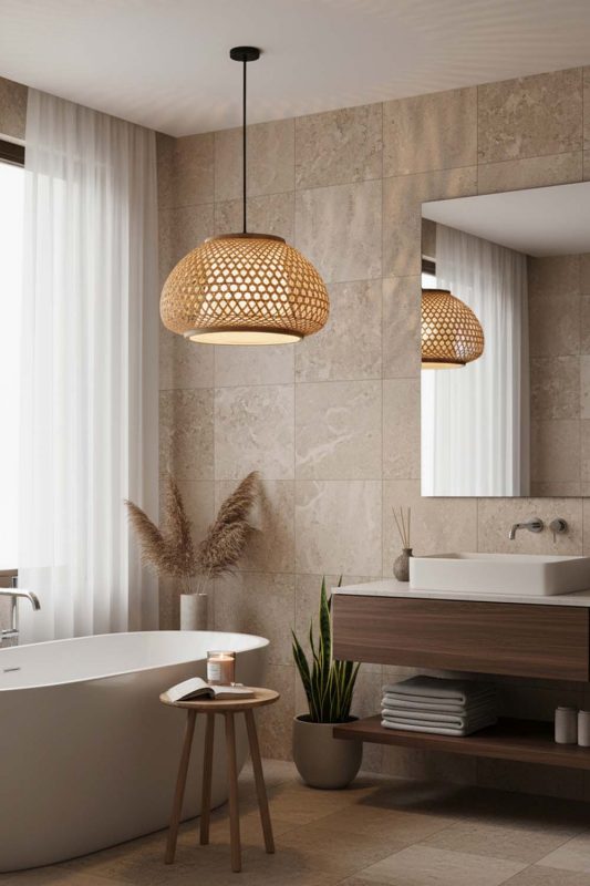 Bathroom Lattice Bamboo Pendant Light - Spa-like Ambience