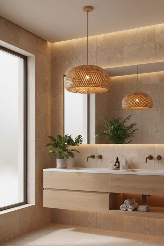 Bathroom Natural Bamboo Basket Light Shade - Bright & Elegant