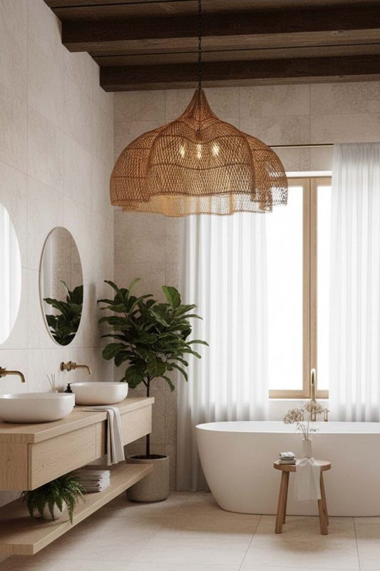 Bathroom Natural Bloom Rattan Pendant Light - Calm & Luxurious