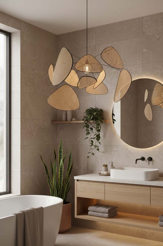 Bathroom Natural Rattan Petal Ceiling Light - Minimal & Modern
