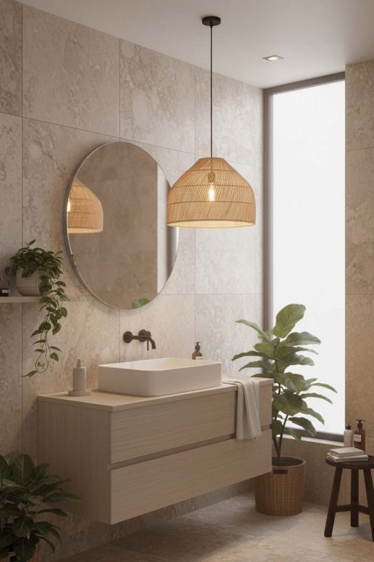 Bathroom Natural Rattan Wide Dome Fixture - Clean & Refreshing