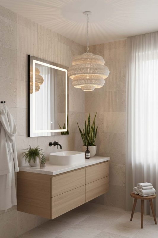 Bathroom Natural Tiered Rattan Chandelier - Bright & Elegant