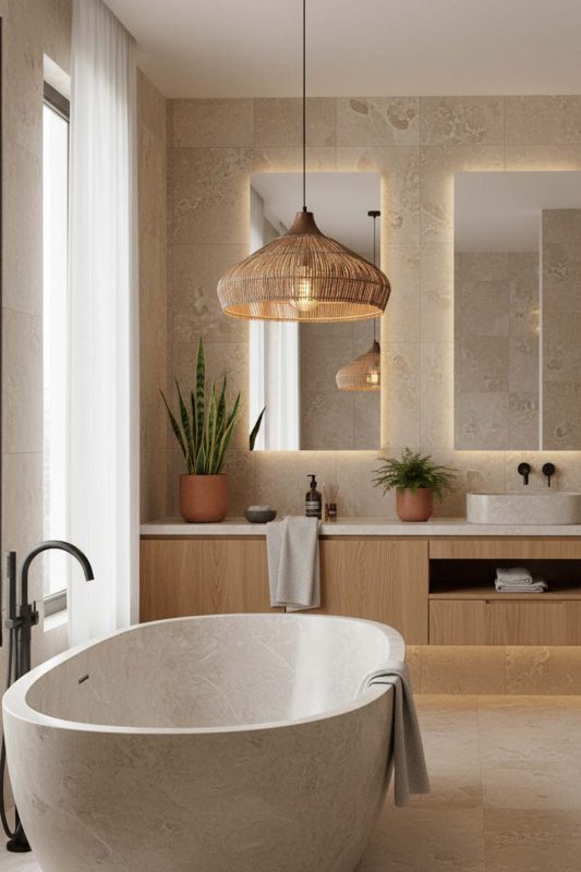 Bathroom Open Rattan Pendant Light - Spa-like Ambience