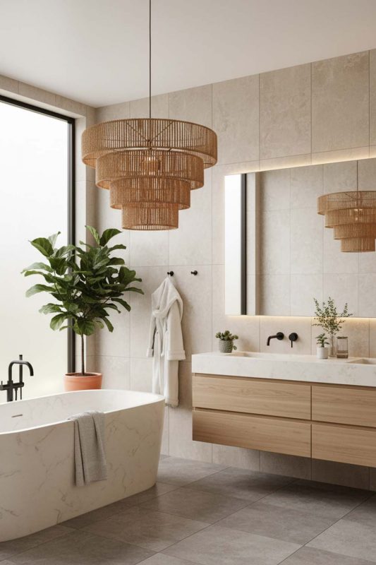 Bathroom Paper Rope Pendant Light C - Minimal & Modern