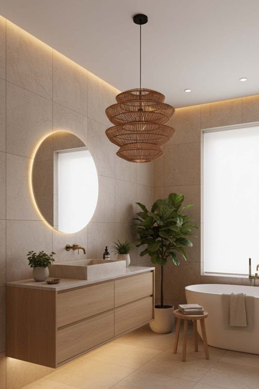 Bathroom Rattan Accordion Pendant Light - Bright & Elegant