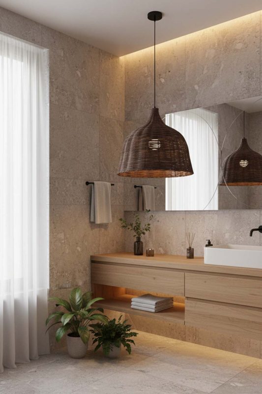 Bathroom Rattan Basket Pendant Light Coffee - Minimal & Modern