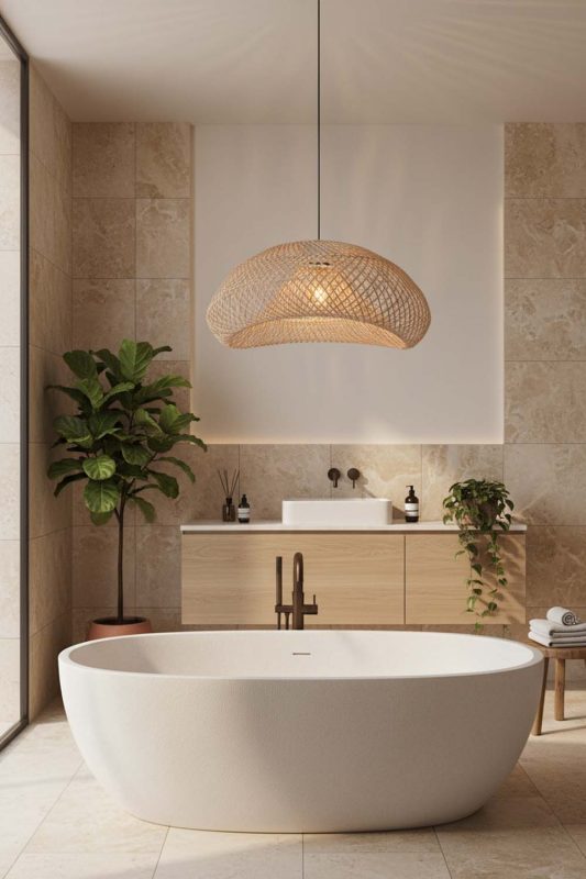 Bathroom Rattan Diamond Pendant Light - Minimal & Modern