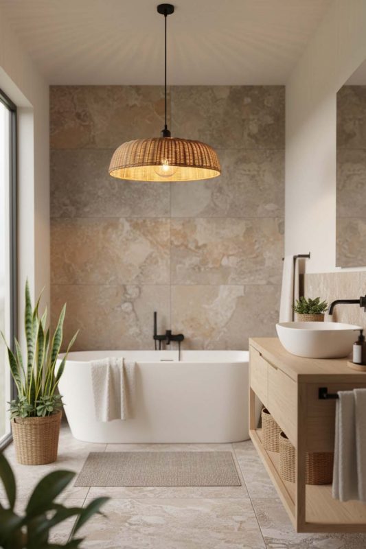 Bathroom Rattan Disc Pendant Light - Spa-like Ambience