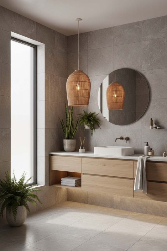 Bathroom Rattan Dome Pendant Light - Minimal & Modern