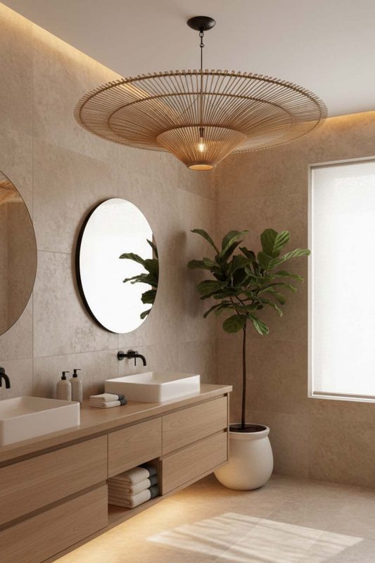 Bathroom Rattan Umbrella Pendant Light - Clean & Refreshing