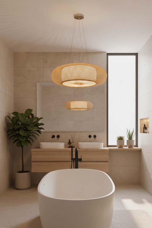Bathroom Round Bamboo Drum Chandelier - Clean & Refreshing