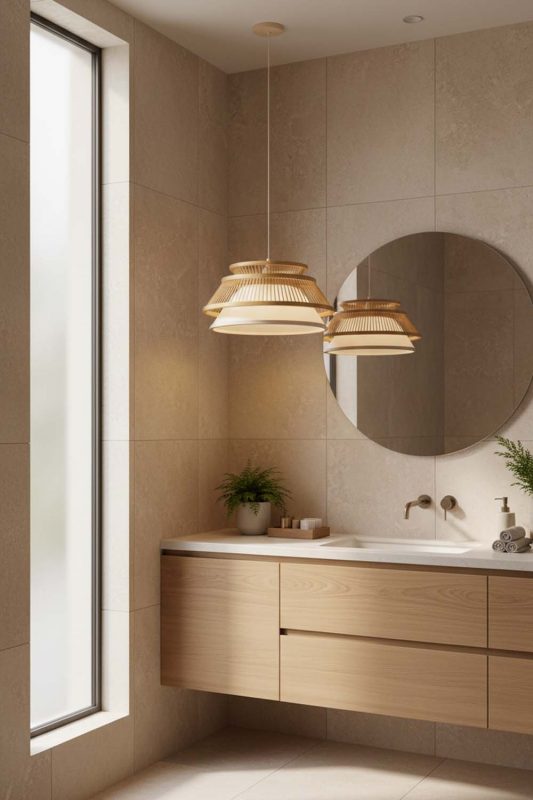 Bathroom Round Shade Bamboo Light - Clean & Refreshing