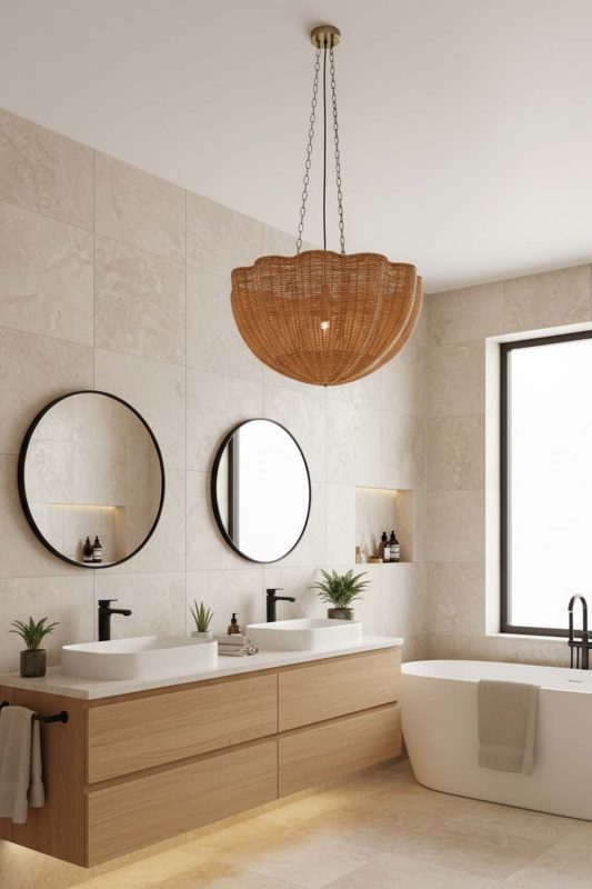 Bathroom Scalloped Rattan Pendant Light - Clean & Refreshing
