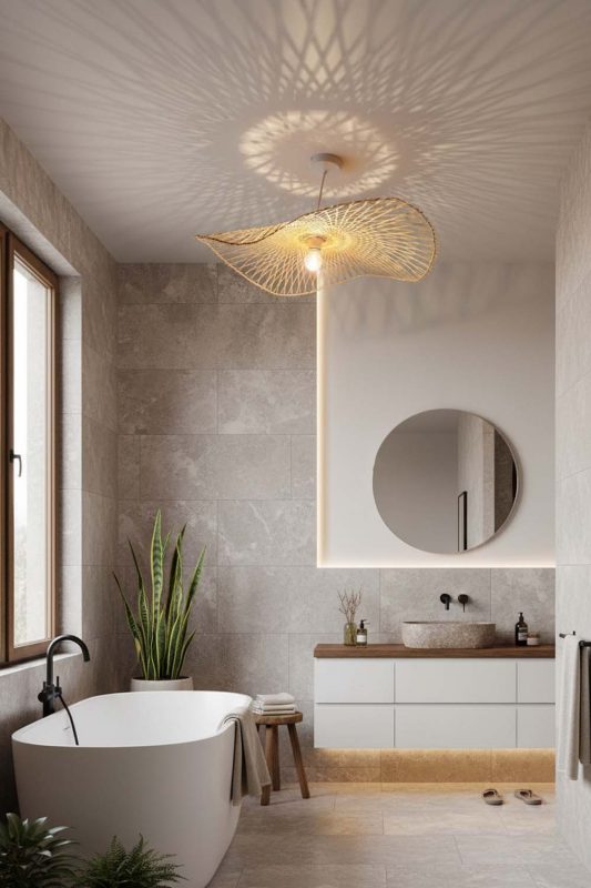 Bathroom Single Bamboo Lotus Leaf Pendant Light - Minimal & Modern
