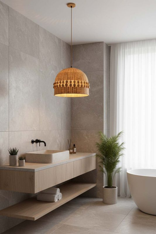 Bathroom Small Bamboo Bell Pendant Light - Minimal & Modern