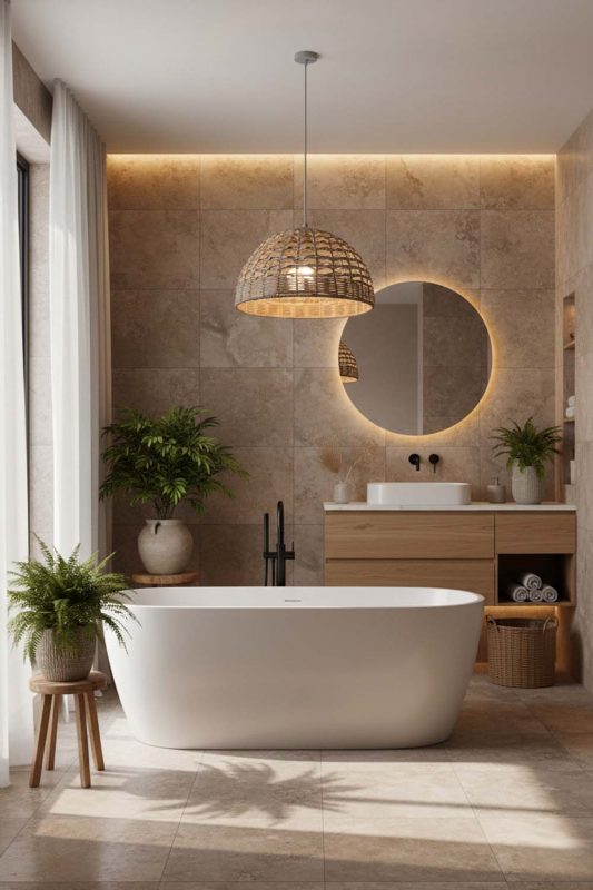 Bathroom Small Rattan Dome Pendant - Minimal & Modern
