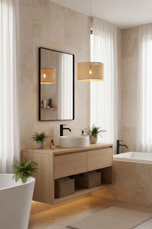 Bathroom Small Rattan Drum Pendant Light - Clean & Refreshing