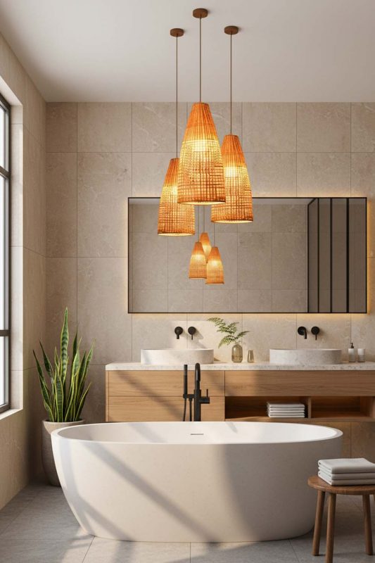 Bathroom Small Cone Bamboo Light - Bright & Elegant