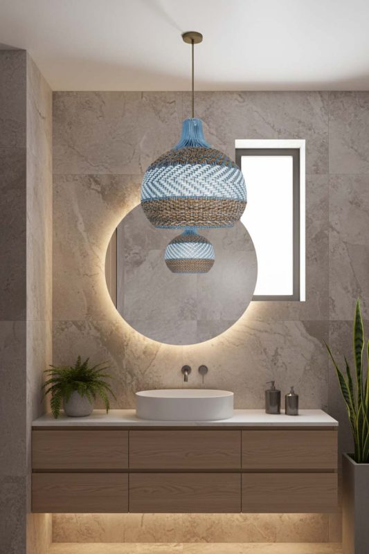 Bathroom Tan Brown White Rattan Pendant Light - Clean & Refreshing