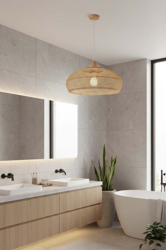 Bathroom Vintage Wood Rattan Pendant Light C - Calm & Luxurious