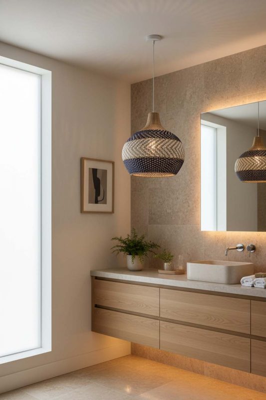 Bathroom White Blue Rattan Pendant Light - Calm & Luxurious