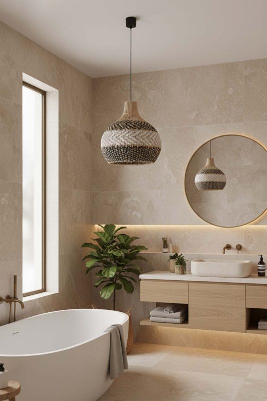 Bathroom White Gray Rattan Pendant Light - Clean & Refreshing