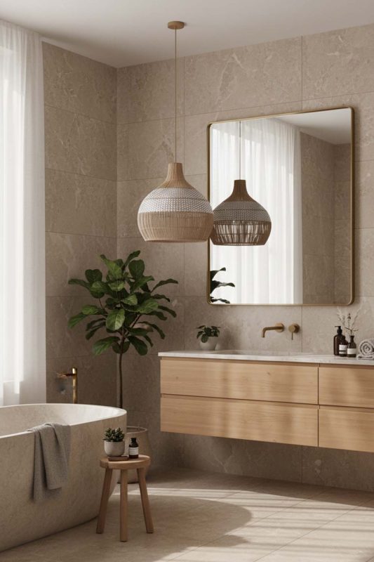 Bathroom White Rattan Pendant Light - Calm & Luxurious
