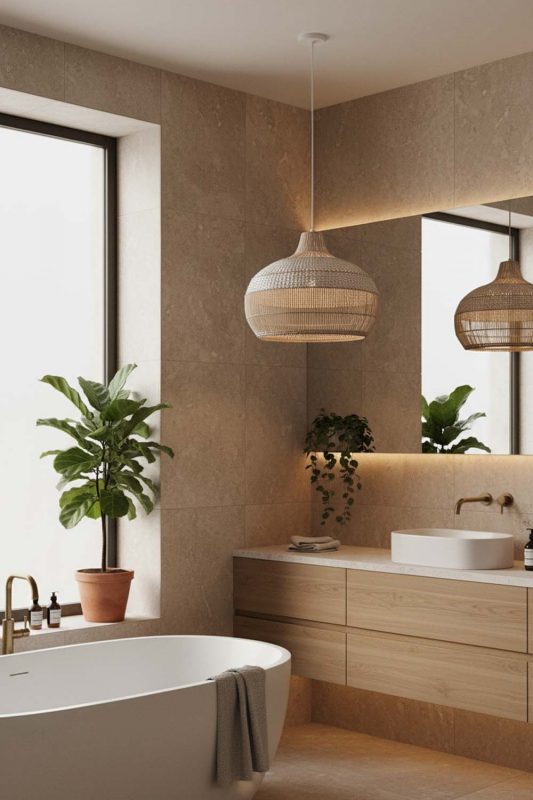 Bathroom White Wicker Pendant Light - Minimal & Modern