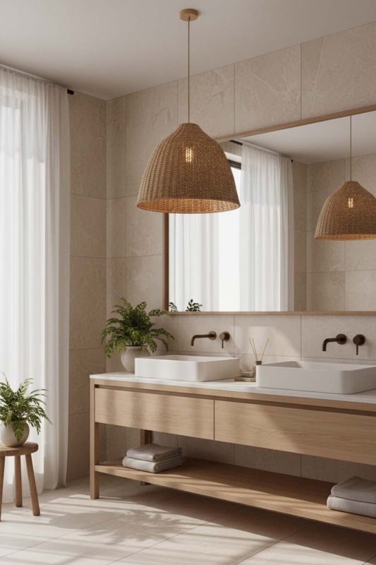 Bathroom Wicker Bell Pendant Light - Minimal & Modern
