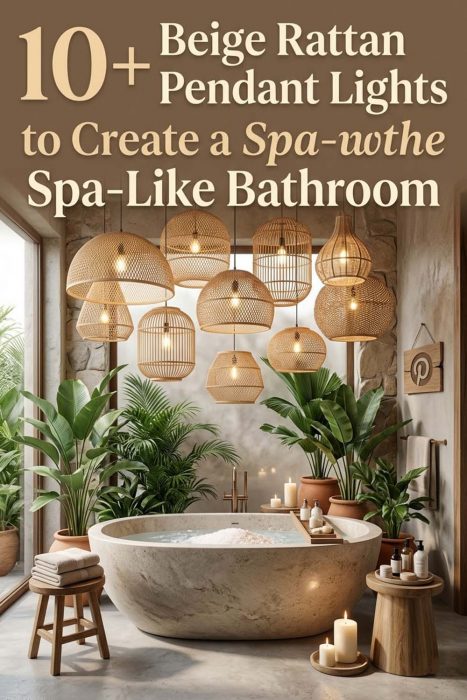 Beige Rattan Pendant Lights To Create A Spa-like Bathroom