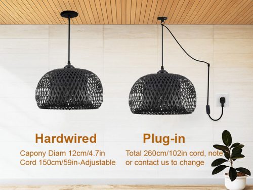 Black Bamboo Basket Pendant Light Cord Options