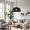Black Bamboo Basket Pendant Light In Morden Living Room