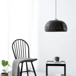 Black Bamboo Basket Pendant Light Minimalist Style