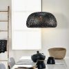 Black Bamboo Basket Pendant Light Over Dining Table