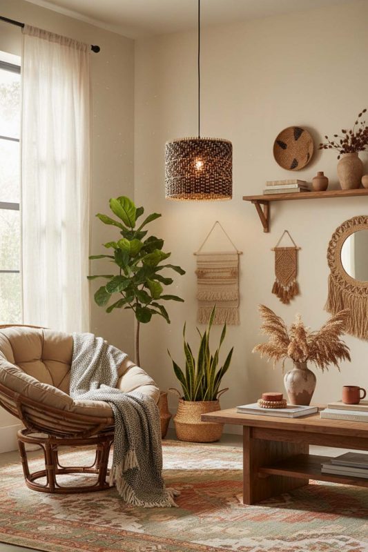 Boho Dark Rattan Drum Pendant Light - Relaxed & Stylish