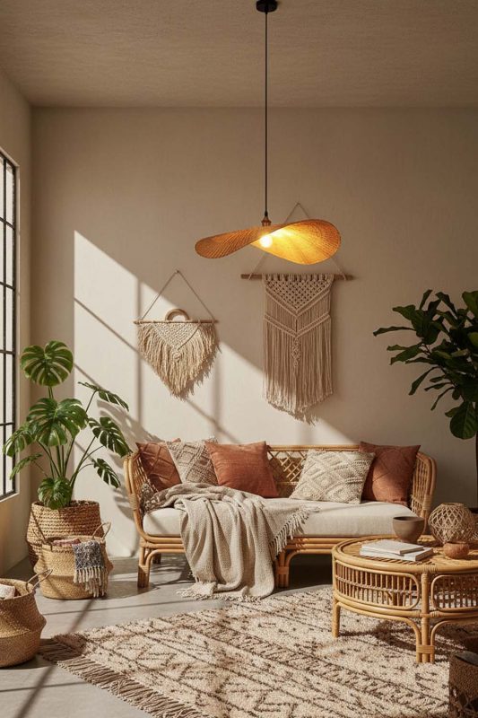 Boho Flat Rattan Pendant Light - Artistic & Unique