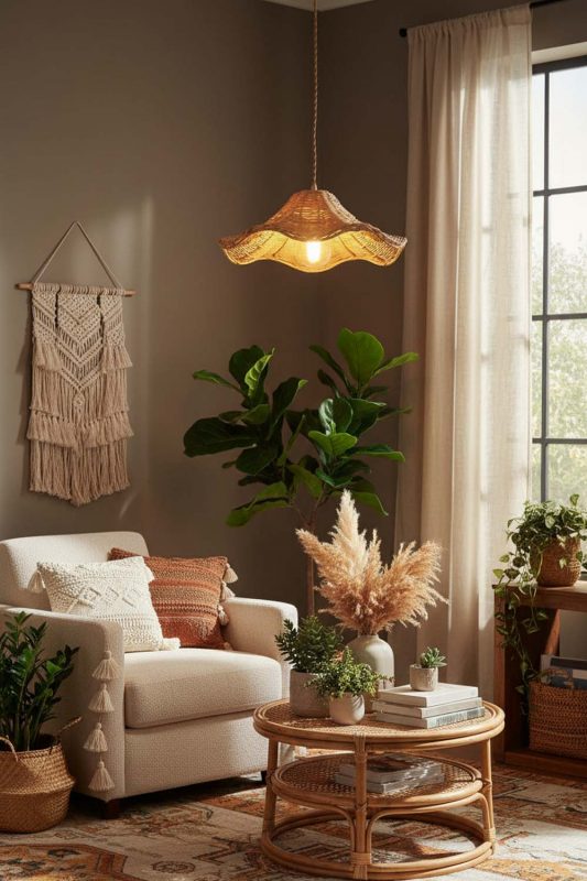 Boho Floral Rattan Pendant Light - Vibrant & Creative