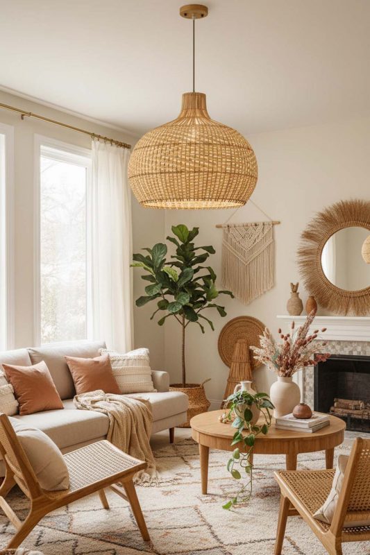 Boho Full White Rattan Pendant Light - Relaxed & Stylish
