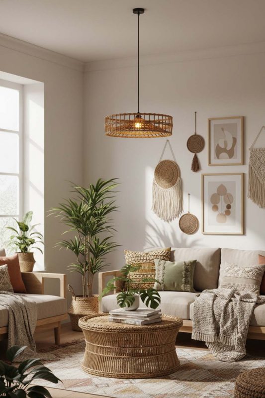 Boho Halo Wicker Rattan Pendant - Free-spirited & Cozy