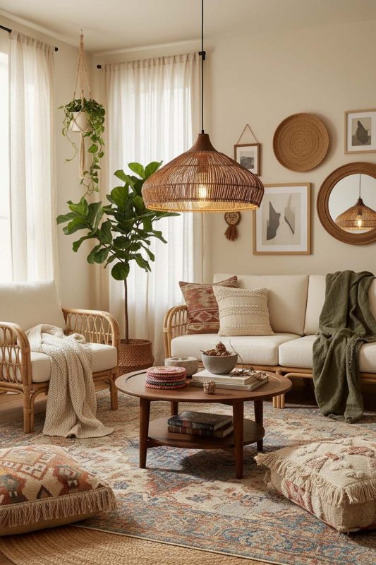 Boho Open Rattan Pendant Light - Artistic & Unique