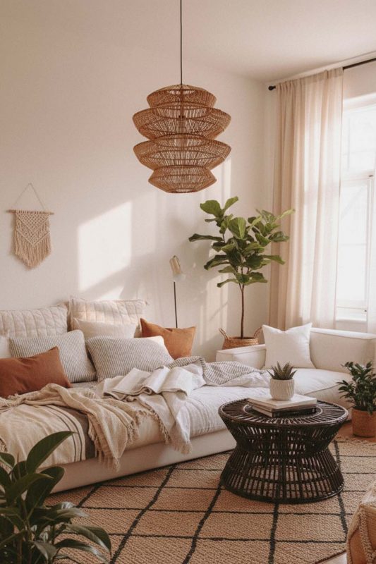 Boho Rattan Accordion Pendant Light - Warm & Textured
