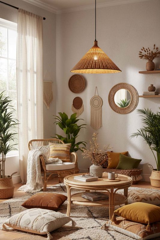 Boho Rattan Cone Pendant Light - Free-spirited & Cozy
