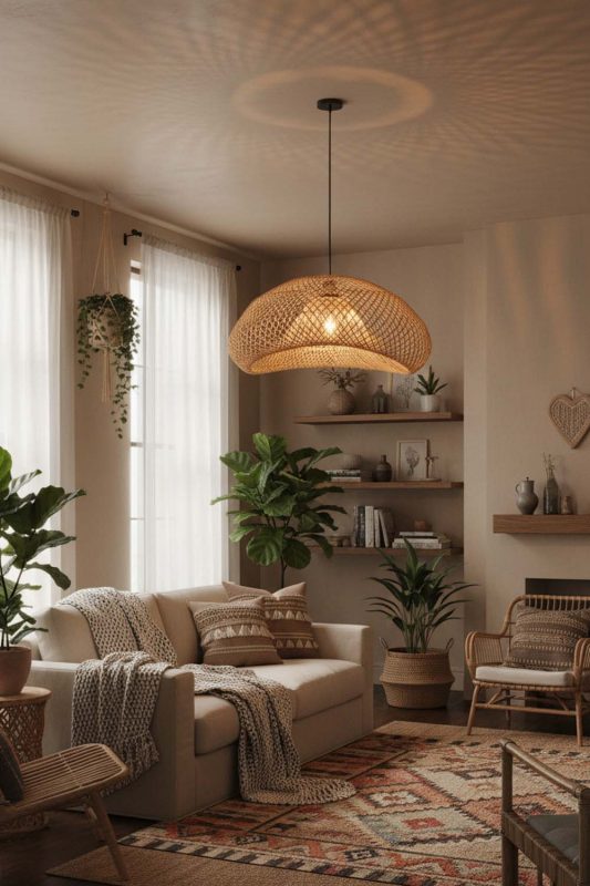 Boho Rattan Diamond Pendant Light - Relaxed & Stylish