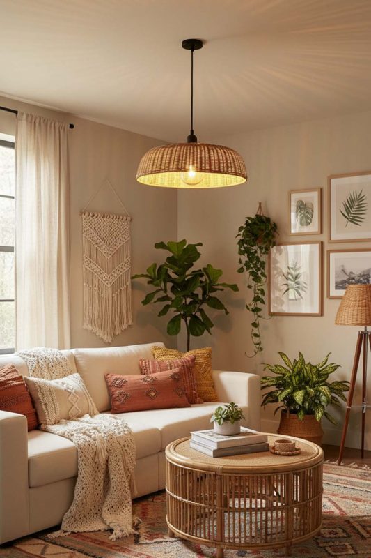 Boho Rattan Disc Pendant Light - Artistic & Unique