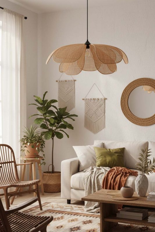 Boho Rattan Flower Hanging Light - Free-spirited & Cozy