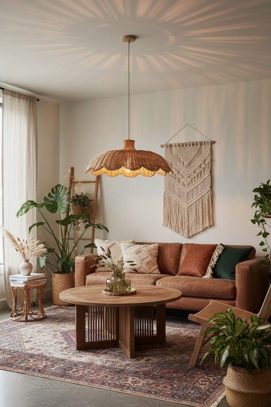 Boho Rattan Scalloped Lampshade - Warm & Textured